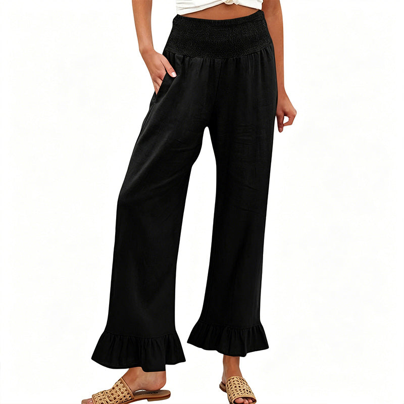 Calça de fato de treino estilo boho com folhos para mulher