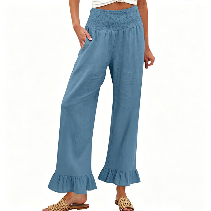 Calça de fato de treino estilo boho com folhos para mulher