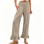 Calça de fato de treino estilo boho com folhos para mulher
