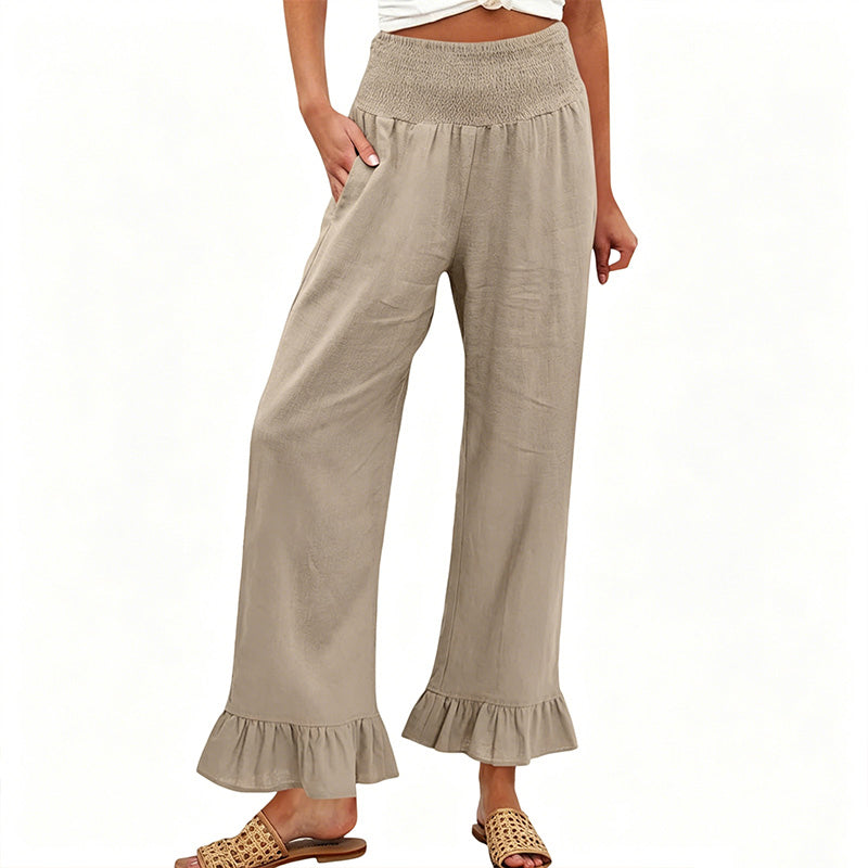 Calça de fato de treino estilo boho com folhos para mulher