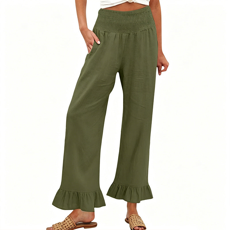 Calça de fato de treino estilo boho com folhos para mulher