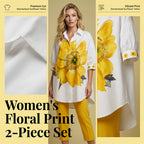 🎁2026 Nieuw binnen 50% KORTING💥Tweedelige set met bloemenprint voor dames | Chique oversized top + cropped broek, helemaal klaar voor een vakantie! 🌸✨