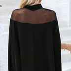 Blusa casual de mulher de gola alta e mangas morcego