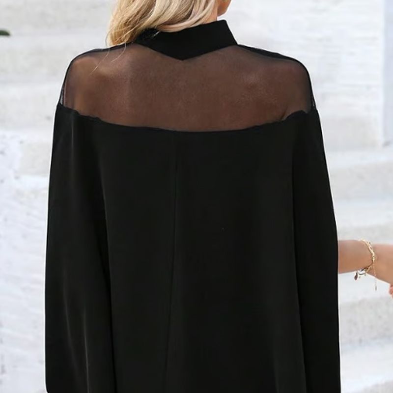 Blusa casual de mulher de gola alta e mangas morcego