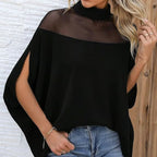 Blusa casual de mulher de gola alta e mangas morcego