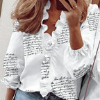 Blusa de mulher de manga comprida com decote em V e folhos