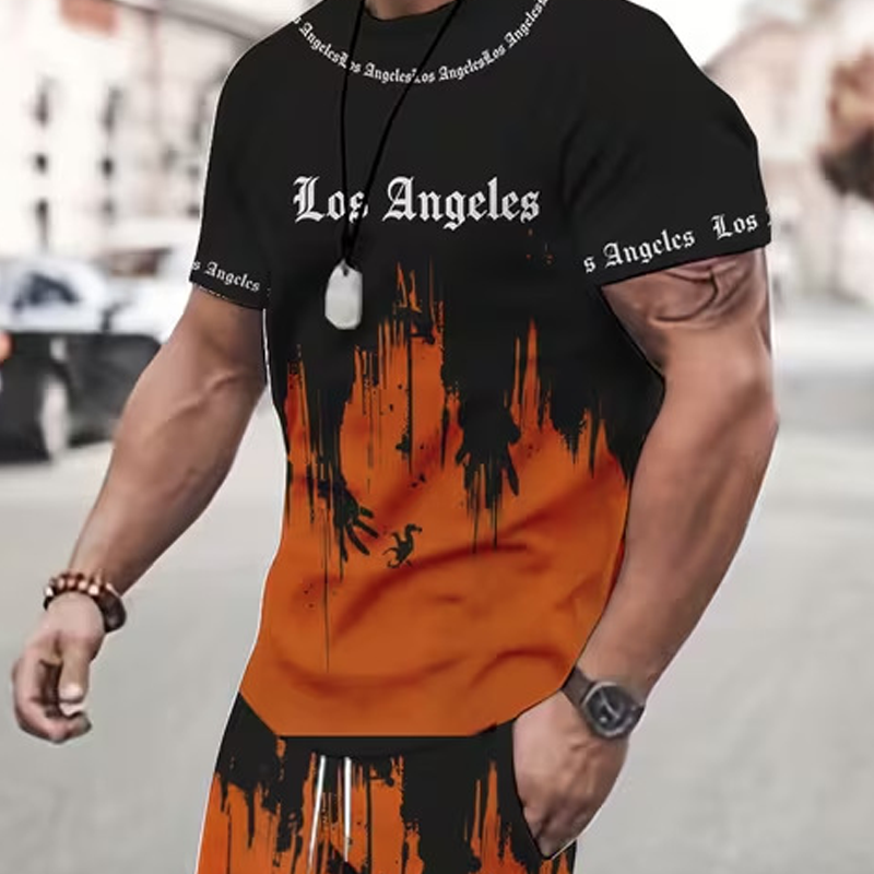👕 50% DESCONTO AGORA! 🔥 Conjunto de t-shirt e calções para homem com estampado gráfico – Tecido macio, design arrojado e perfeito para os dias de verão ☀️