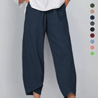👖 Calça Vintage em Linho e Algodão com Cintura Elástica Assimétrica – Design Único, Conforto e Estilo Funcional para o Dia a Dia! 🌸✨