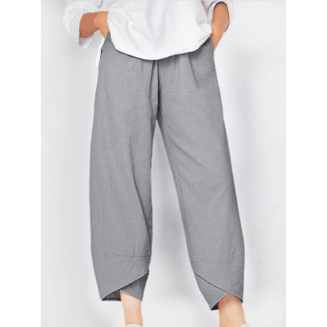 👖 Calça Vintage em Linho e Algodão com Cintura Elástica Assimétrica – Design Único, Conforto e Estilo Funcional para o Dia a Dia! 🌸✨