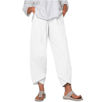 👖 Calça Vintage em Linho e Algodão com Cintura Elástica Assimétrica – Design Único, Conforto e Estilo Funcional para o Dia a Dia! 🌸✨