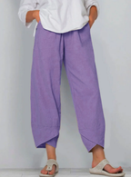 👖 Calça Vintage em Linho e Algodão com Cintura Elástica Assimétrica – Design Único, Conforto e Estilo Funcional para o Dia a Dia! 🌸✨