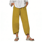 👖 Calça Vintage em Linho e Algodão com Cintura Elástica Assimétrica – Design Único, Conforto e Estilo Funcional para o Dia a Dia! 🌸✨