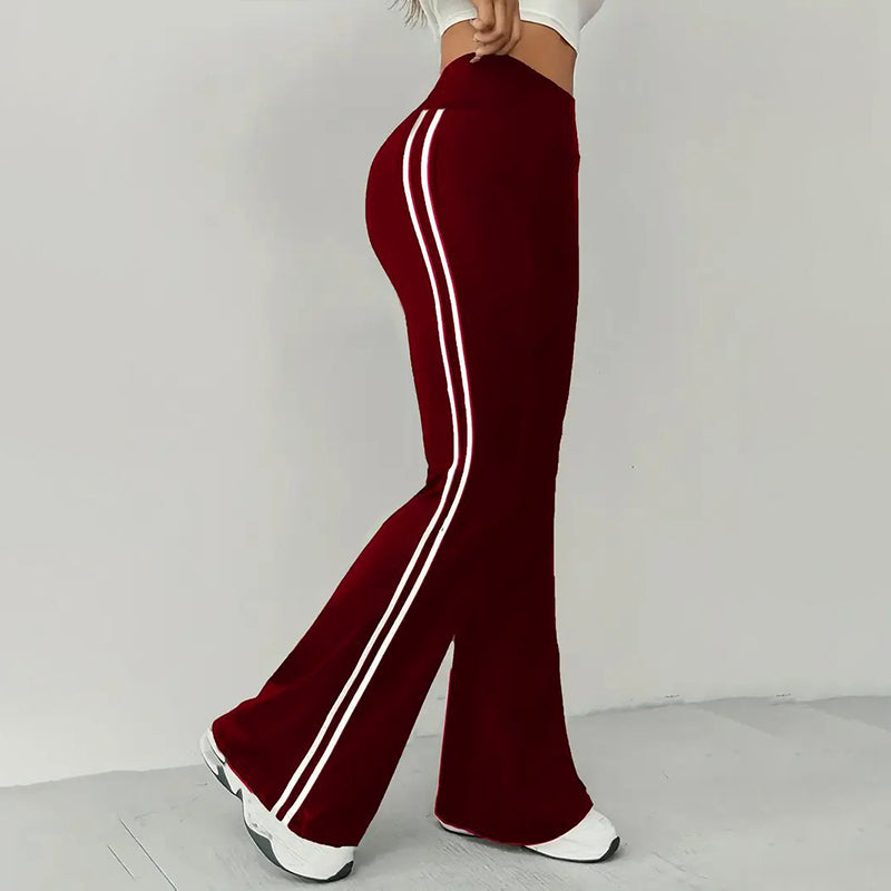Calça flare de cintura subida com risca lateral