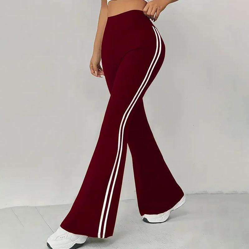 Calça flare de cintura subida com risca lateral