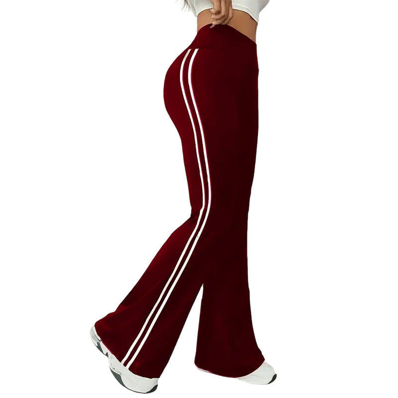 Calça flare de cintura subida com risca lateral