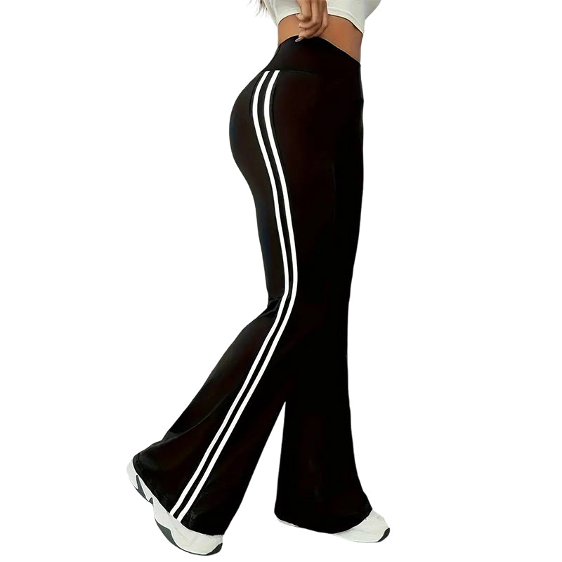Calça flare de cintura subida com risca lateral