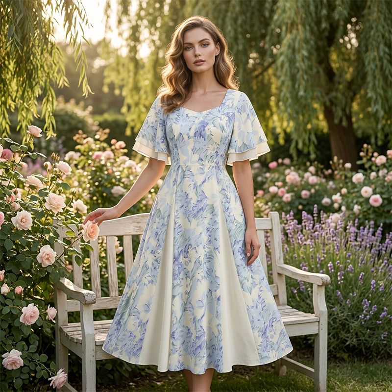 🔥Ofertas Imperdíveis - Vestido Evasê com Mangas Flutuantes e Detalhe Etéreo