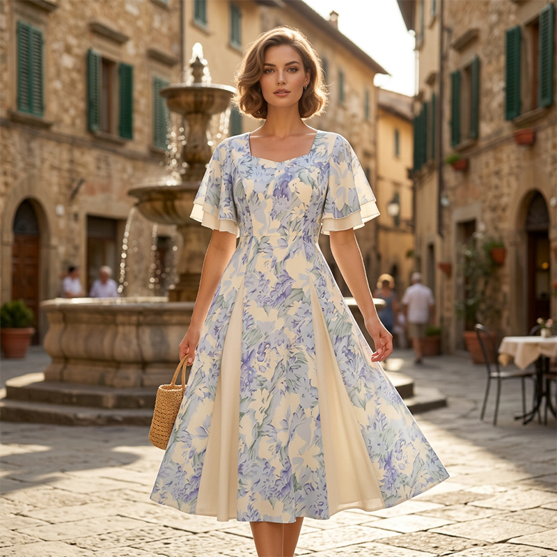 🔥Ofertas Imperdíveis - Vestido Evasê com Mangas Flutuantes e Detalhe Etéreo