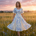 🔥Ofertas Imperdíveis - Vestido Evasê com Mangas Flutuantes e Detalhe Etéreo