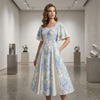 🔥Ofertas Imperdíveis - Vestido Evasê com Mangas Flutuantes e Detalhe Etéreo