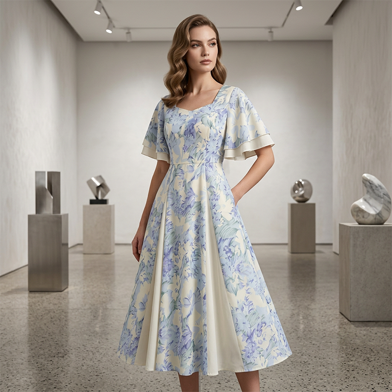 🔥Ofertas Imperdíveis - Vestido Evasê com Mangas Flutuantes e Detalhe Etéreo
