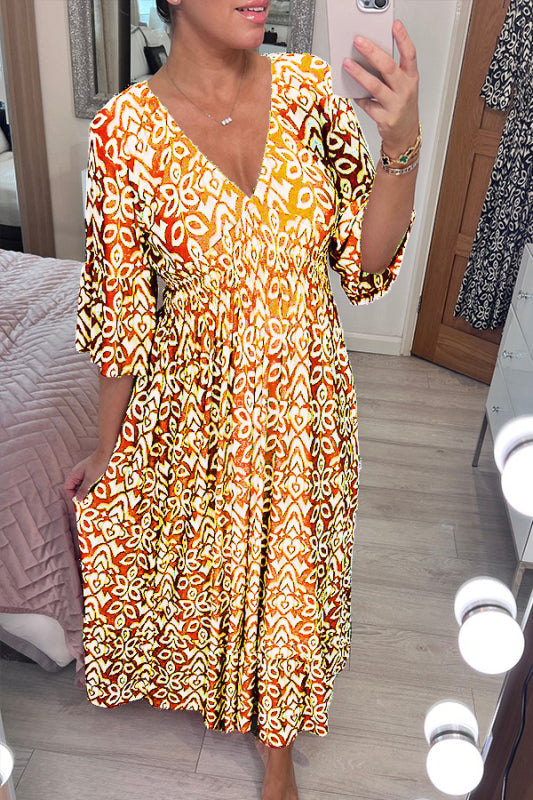 🔥Desconto sazonal de 50%🔥Vestido às flores com decote em V